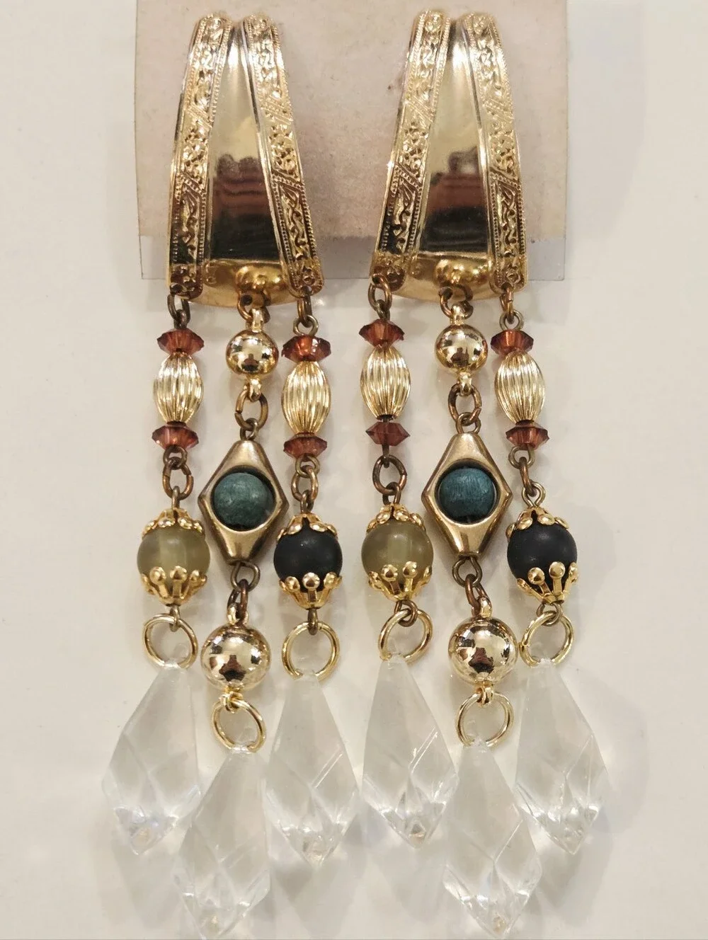 VTG NOS Gold Waterfall Chandelier Clip on Pierced Earrings 80 90s Runway Lot 6
